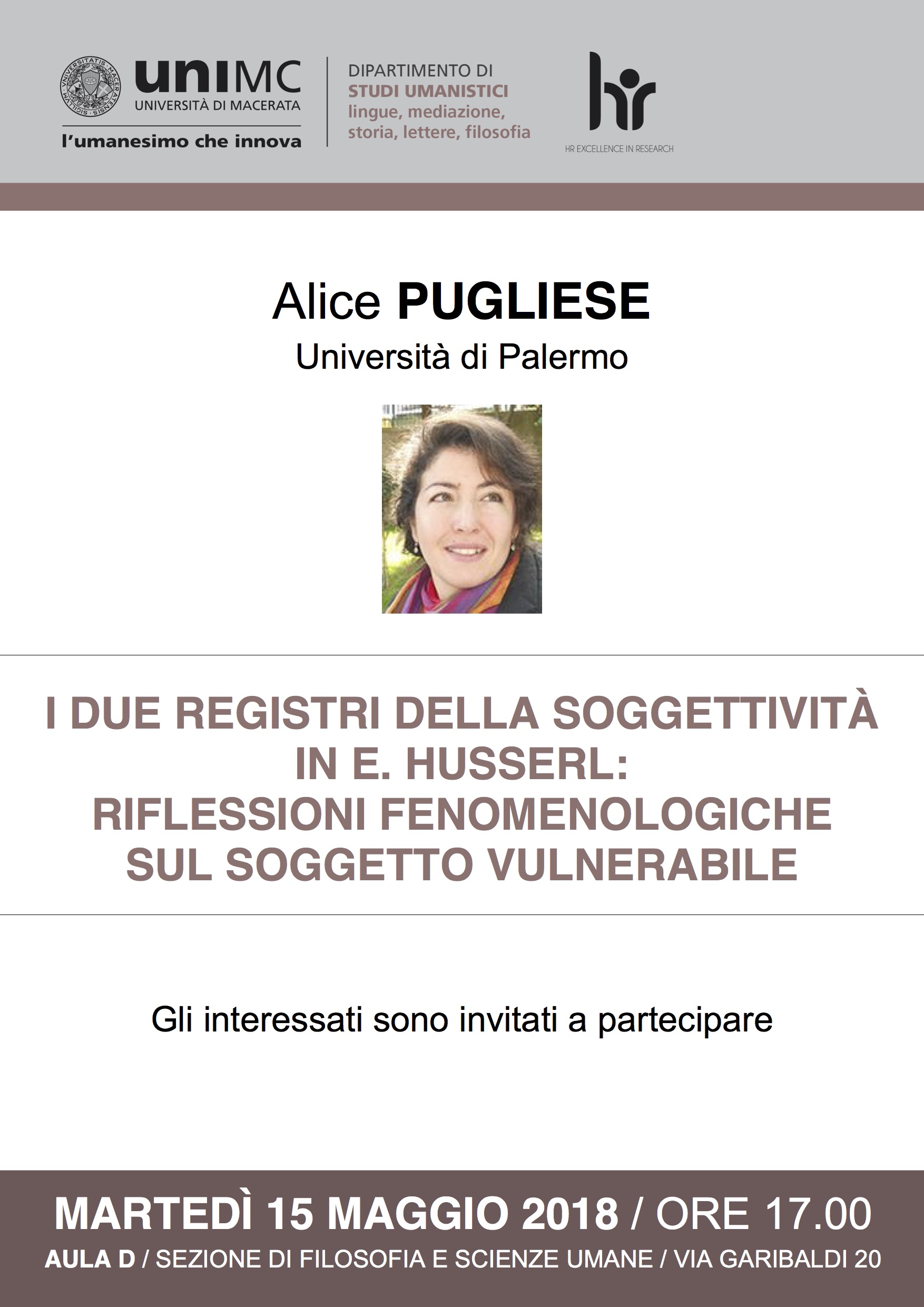 Alice PUGLIESE: i registri della soggettività in HUSSERL