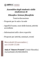 Assemblea degli STUDENTI di FILOSOFIA e SCIENZE FILOSOFICHE