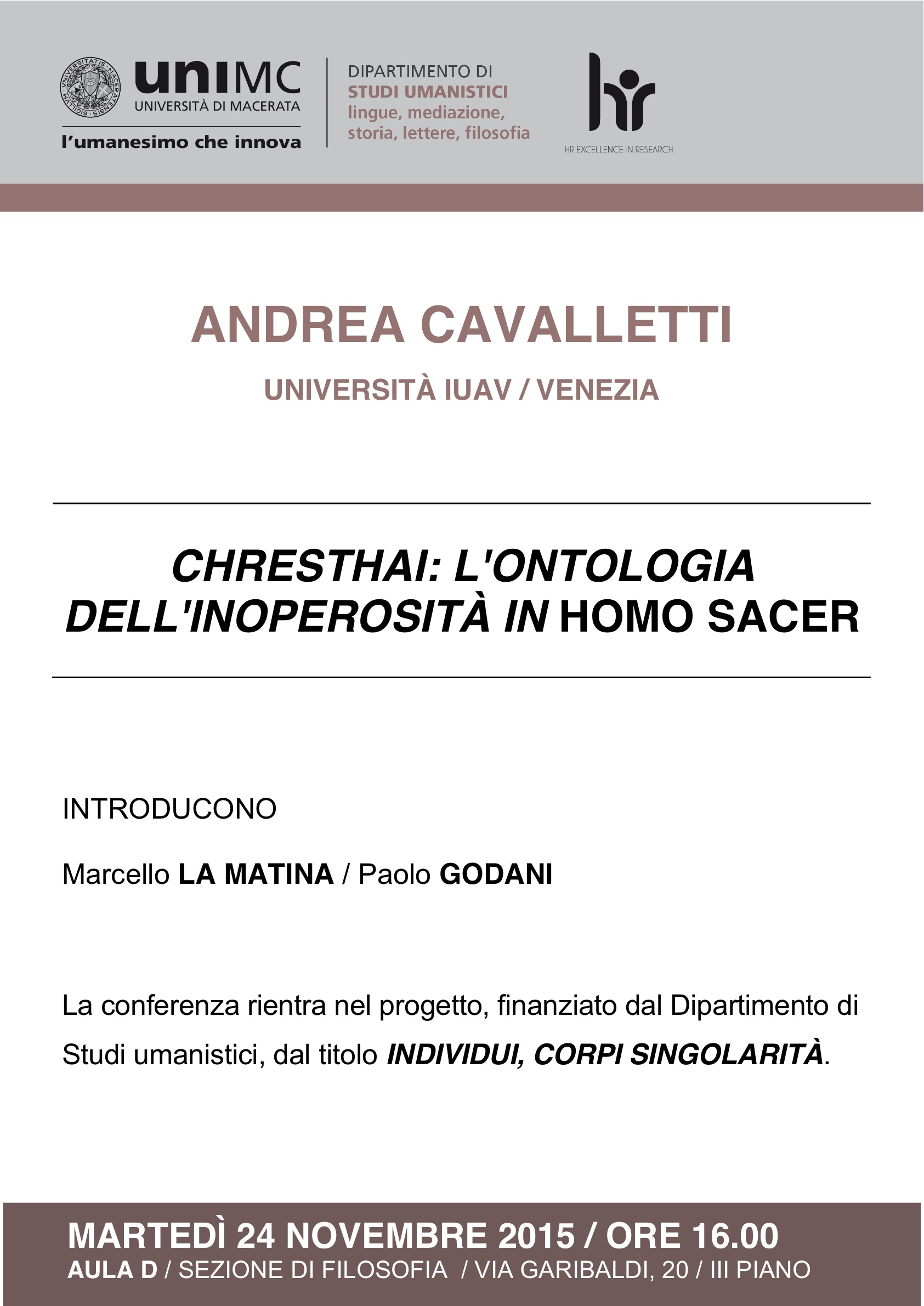 CHRESTAI: l’ontologia dell’inoperosità in Homo sacer di G. AGAMBEN