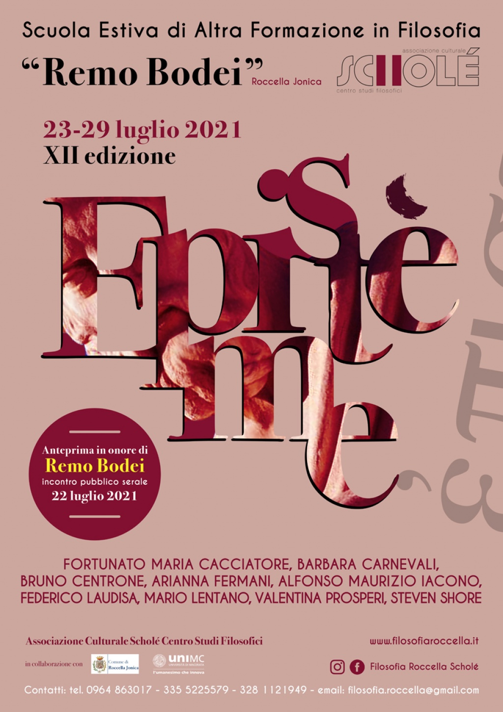 Epistème SCUOLA ESTIVA di Altra Formazione in Filosofia "Remo Bodei" 12a edizione