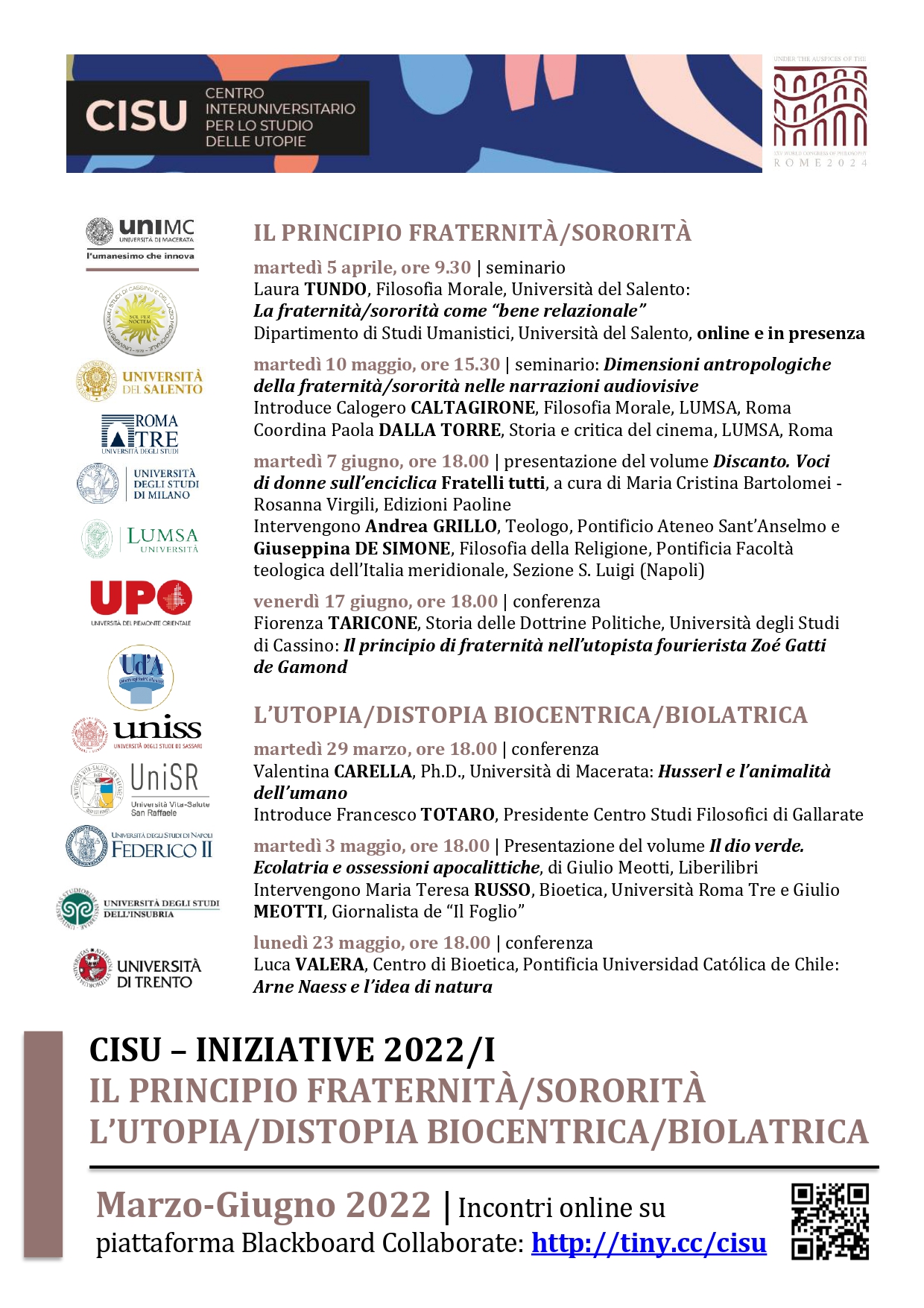 Iniziative del CENTRO interuniversitario per lo Studio delle UTOPIE - Marzo-Maggio 2022