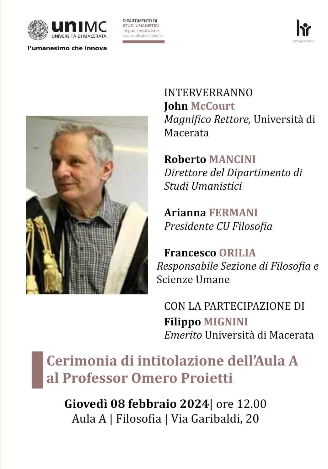 INTITOLAZIONE dell'aula A a Omero PROIETTI