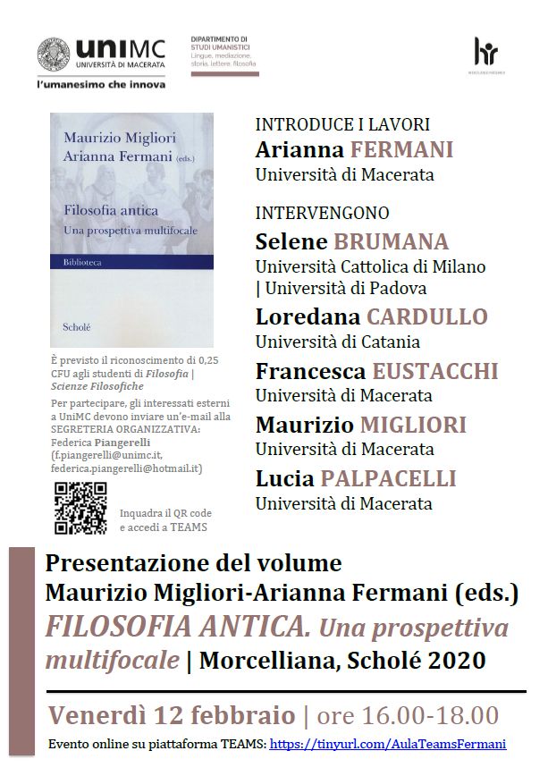 Presentazione del volume a cura di Maurizio MIGLIORI e Arianna FERMANI, Filosofia ANTICA. Una prospettiva MULTIFOCALE