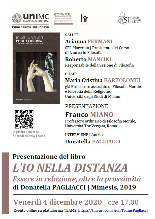 Presentazione di D. PAGLIACCI, L'io nella DISTANZA