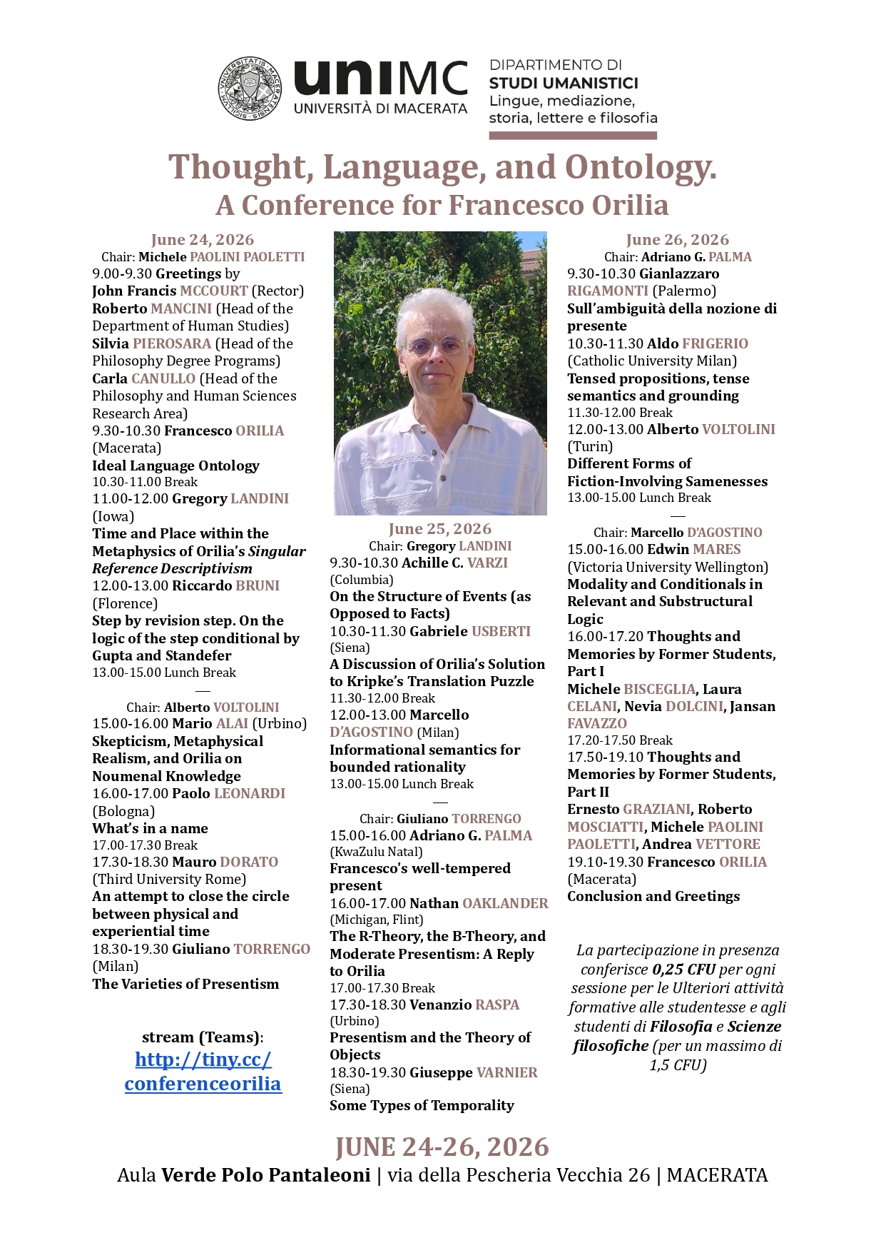 Thought, Language, Ontology. A Conference for Francesco ORILIA