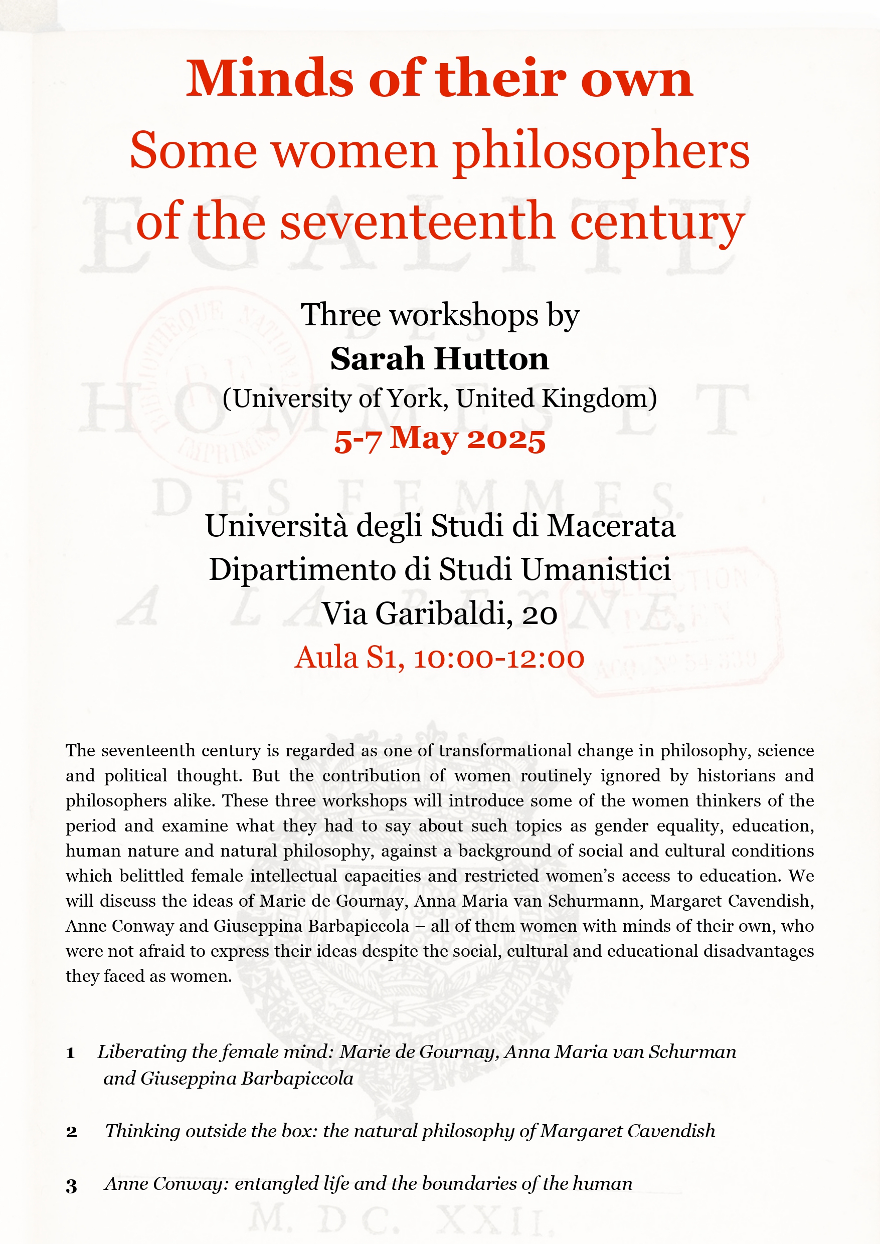 Workshop con Sarah HUTTON