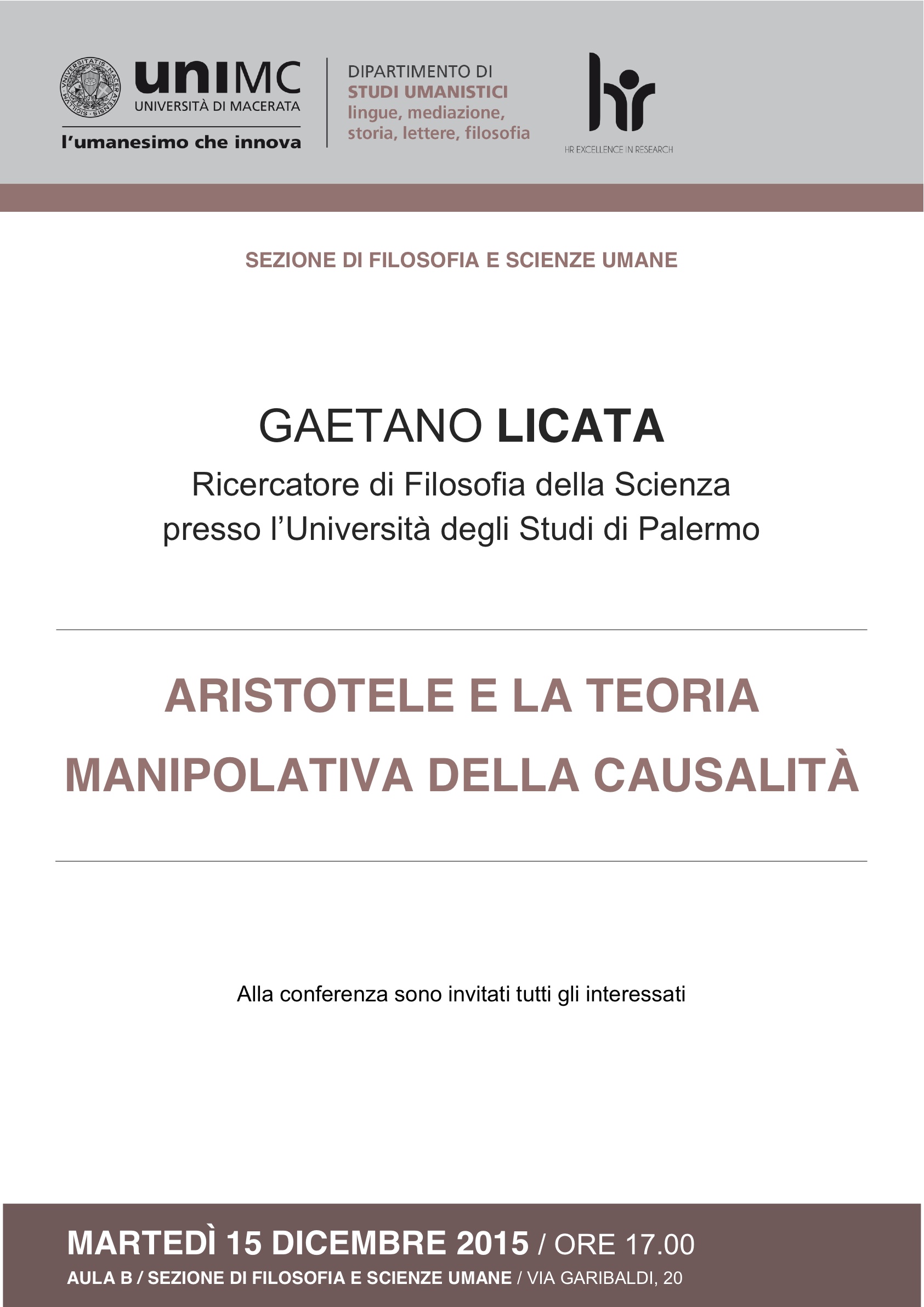 Gaetano LICATA, Aristotele e la teoria manipolativa della causalità
