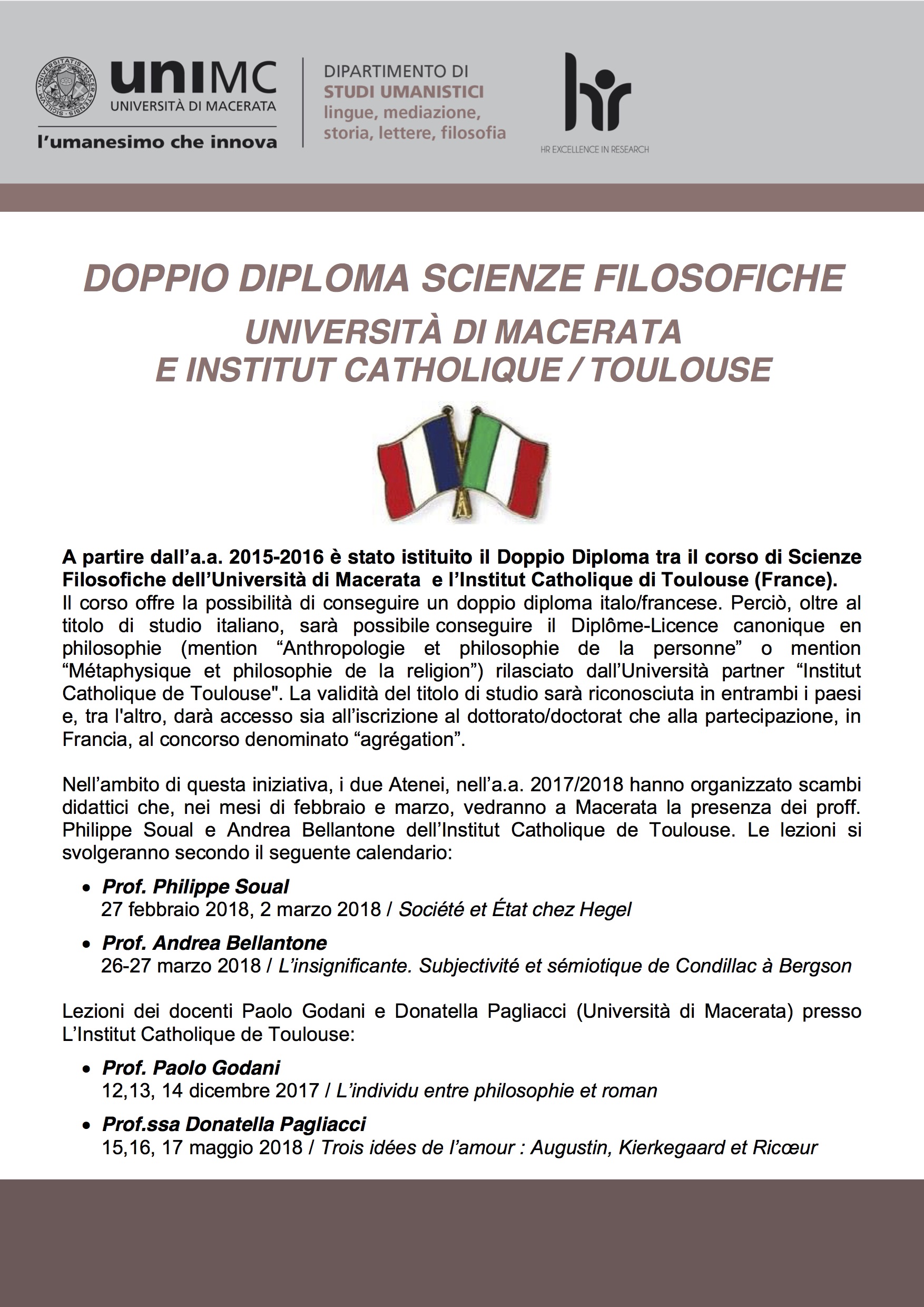 DOPPIO diploma Scienze FILOSOFICHE