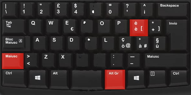 Tastiera pc, tasti ctrl shift [ , per digitare parentesi graffa aperta