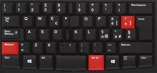 Tastiera pc, tasti ctrl shift [ , per digitare parentesi graffa chiusa