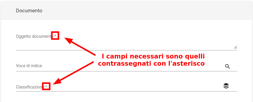 Registrazione contrassegno campi necessari