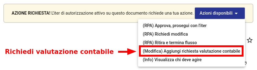 Passo RPA, azioni disponibili con rimozione valutazione contabile