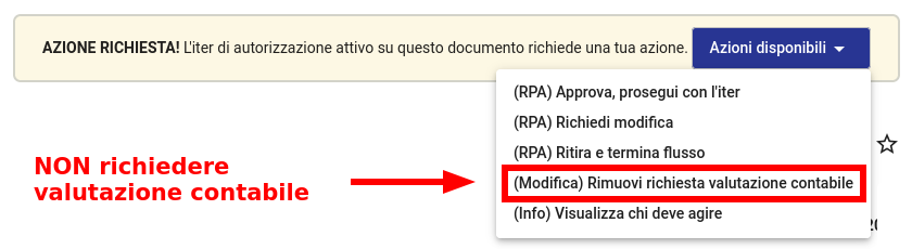 Passo RPA, azioni disponibili con aggiunta valutazione contabile