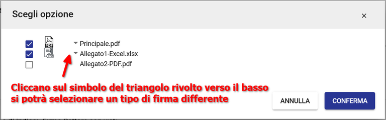 Titulus: seleziona file e tipo di firma, indicazione tipo firma