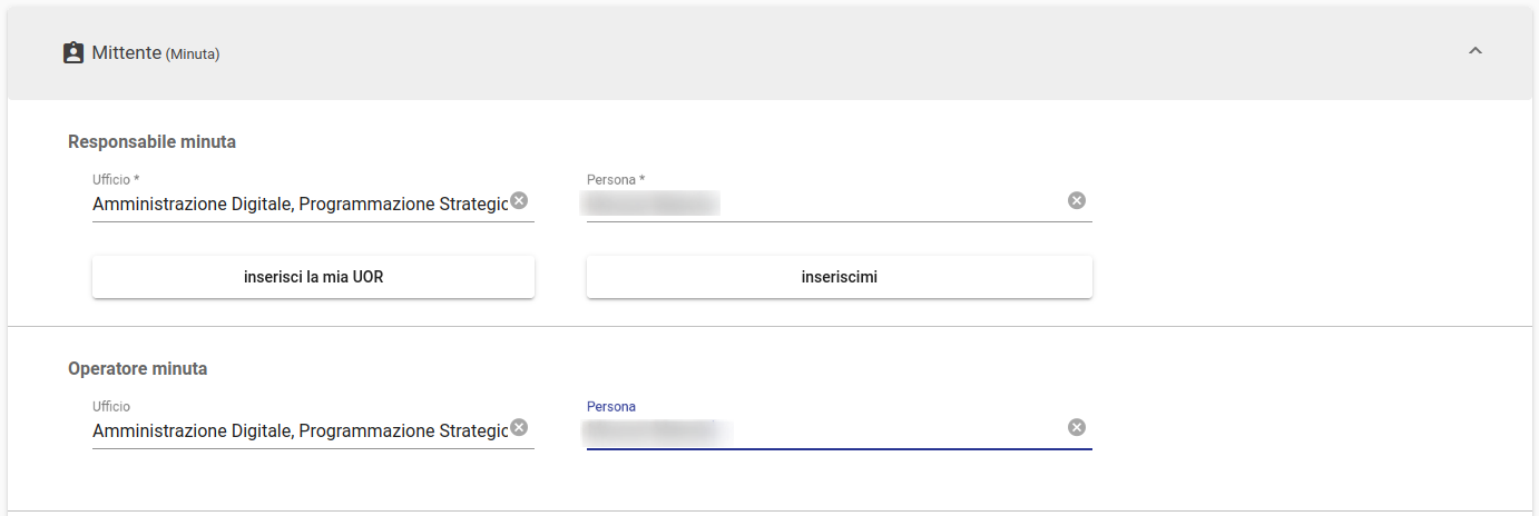 Titulus: registrazione tra uffici, compilazione Minuta