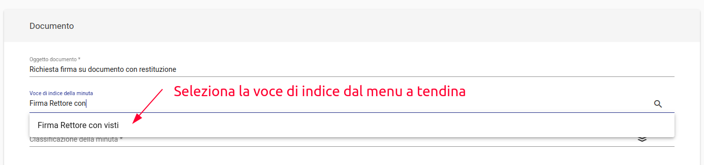 Titulus: registrazione tra uffici, voce di indice