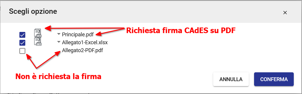 Titulus: firma rettore, scelta file e tipo firma, risultato scelta tipo firma scelta