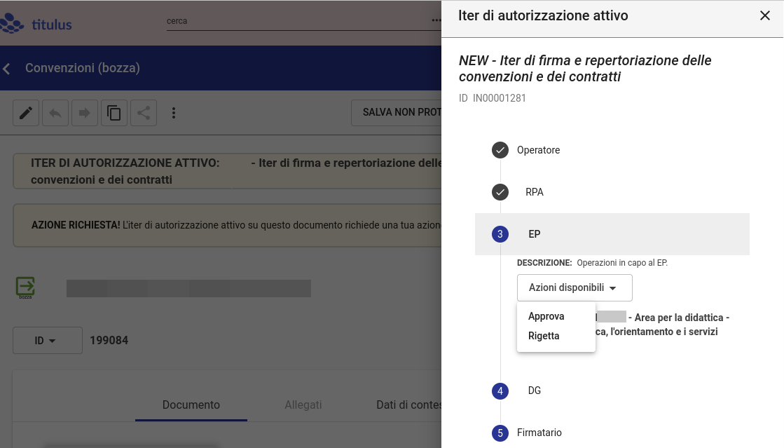 Titulus 5: iter convenzini e contratti, azioni EP widget