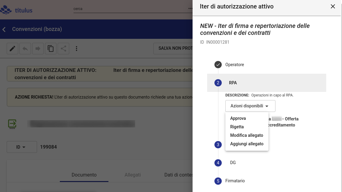 Titulus 5: iter convenzini e contratti, azioni RPA