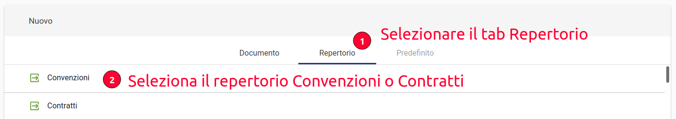 Titulus 5: registrazione convenzione o contratto, selezione repertorio