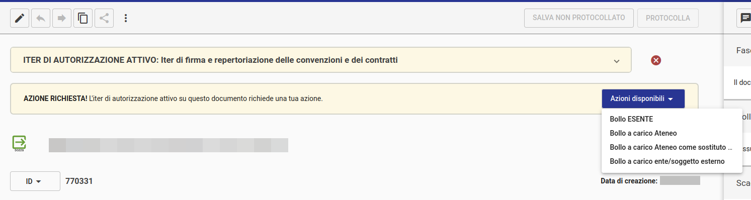 TItulus 5: registrazione dati bollo