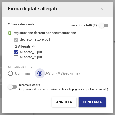 Decreto Rettore: firma file