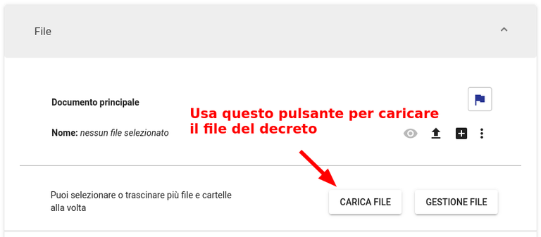 Decreto Rettore: inserimento file decreto