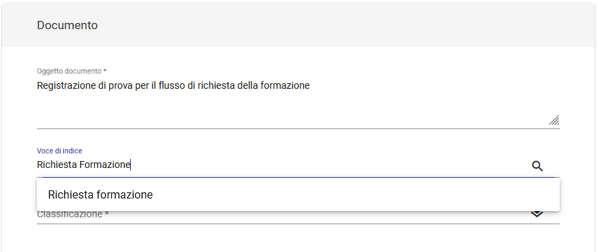 Richiesta formazione: selezione voce di indice
