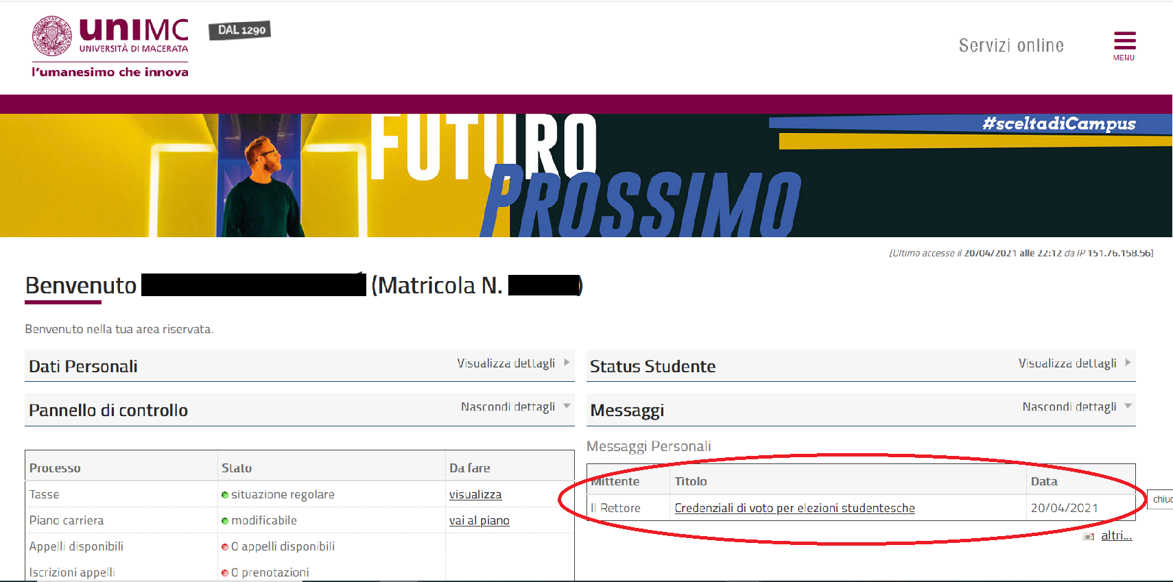 Unimc servizi online: area riservata