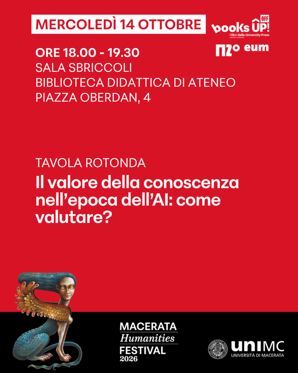 Image - Macerata Humanities Festival - Tavola rotonda "Il valore della conoscenza nell’epoca dell’AI: come valutare?"