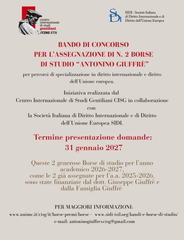 Image - Borse di studio per specializzazioni in Diritto internazionale e Diritto dell'Unione europea